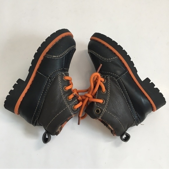 TKS George Baby Boy Brown Faux Leather Orange Lace Up Ankle Boots - Picture 12 of 14